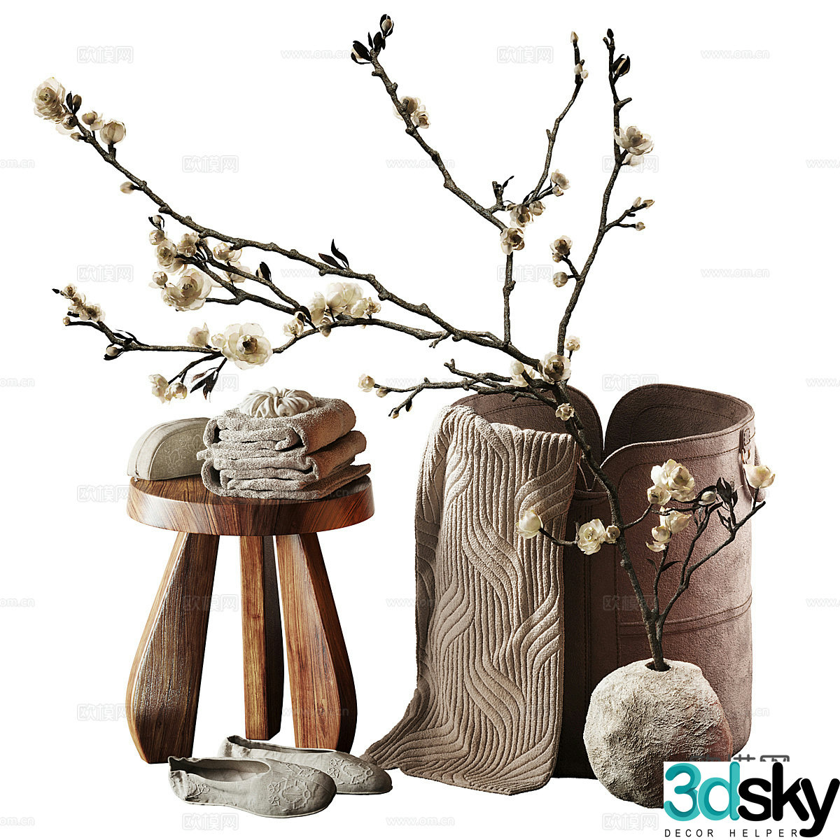 New Chinese style Zen bathroom supplies combination 3D model
