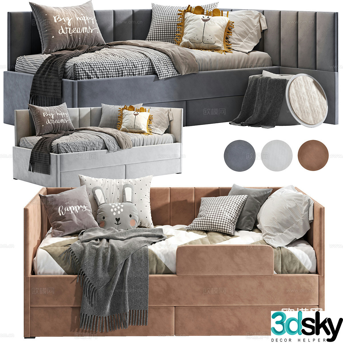 Modern art children’s fabric sofa bed 3d model
