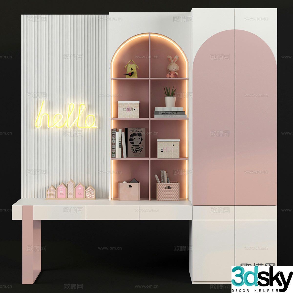 Modern cream style children’s bookcase children’s wardrobe 3d model