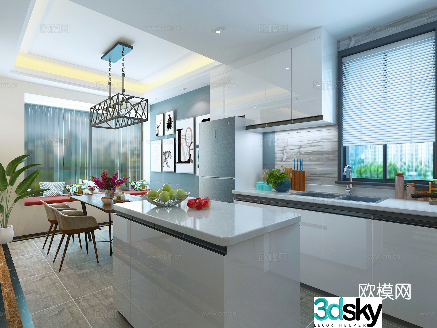 Modern duplex living room hanging painting chandeliers washing pond sofa coffee table 3D model