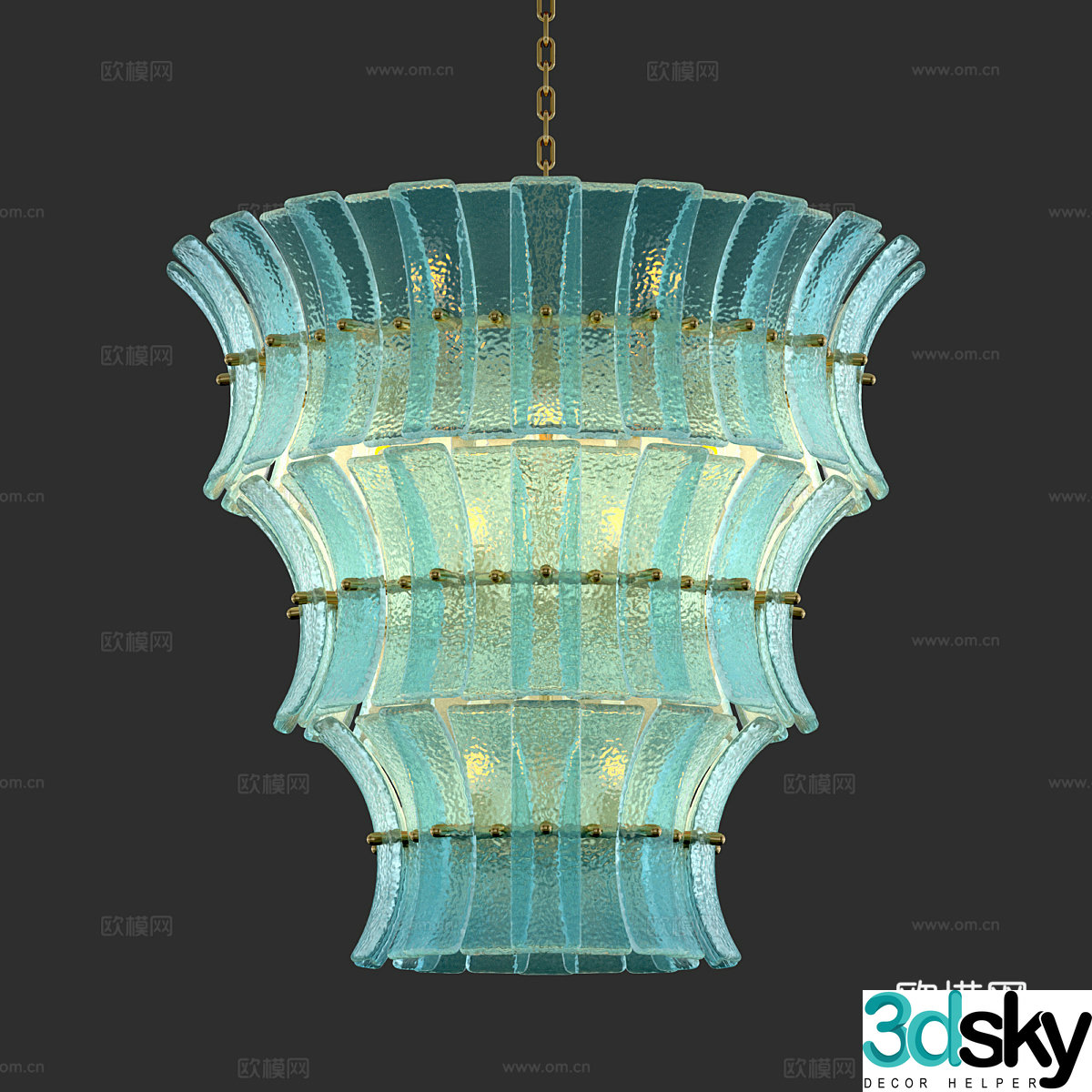 New Chinese style light luxury metal glass decorative chandelier 3D model