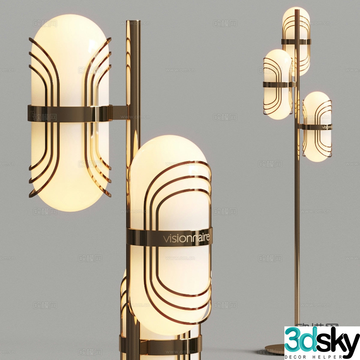 Modern light luxury metal glass decorative floor lamp 3d model