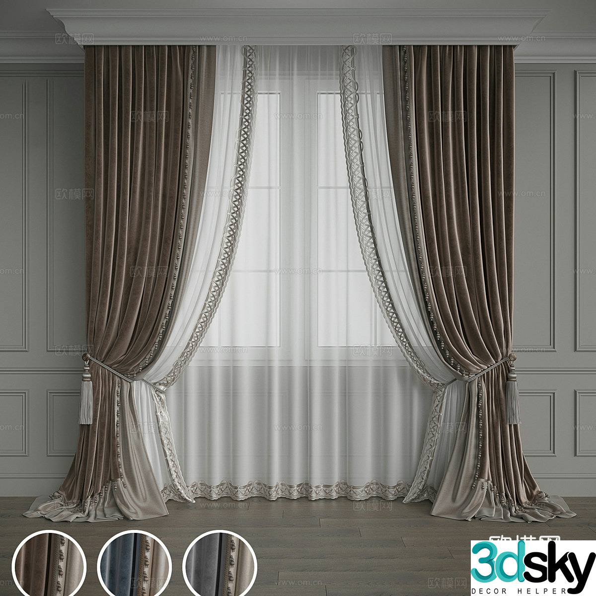 New Chinese style light luxury fabric curtain 3D model