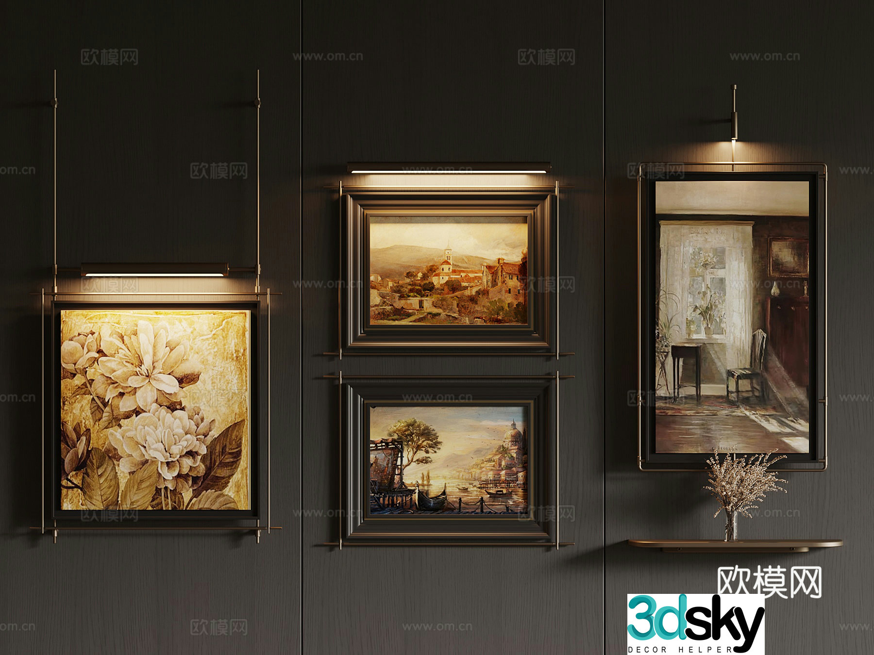 French hanging paintings decorative paintings art paintings 3D model
