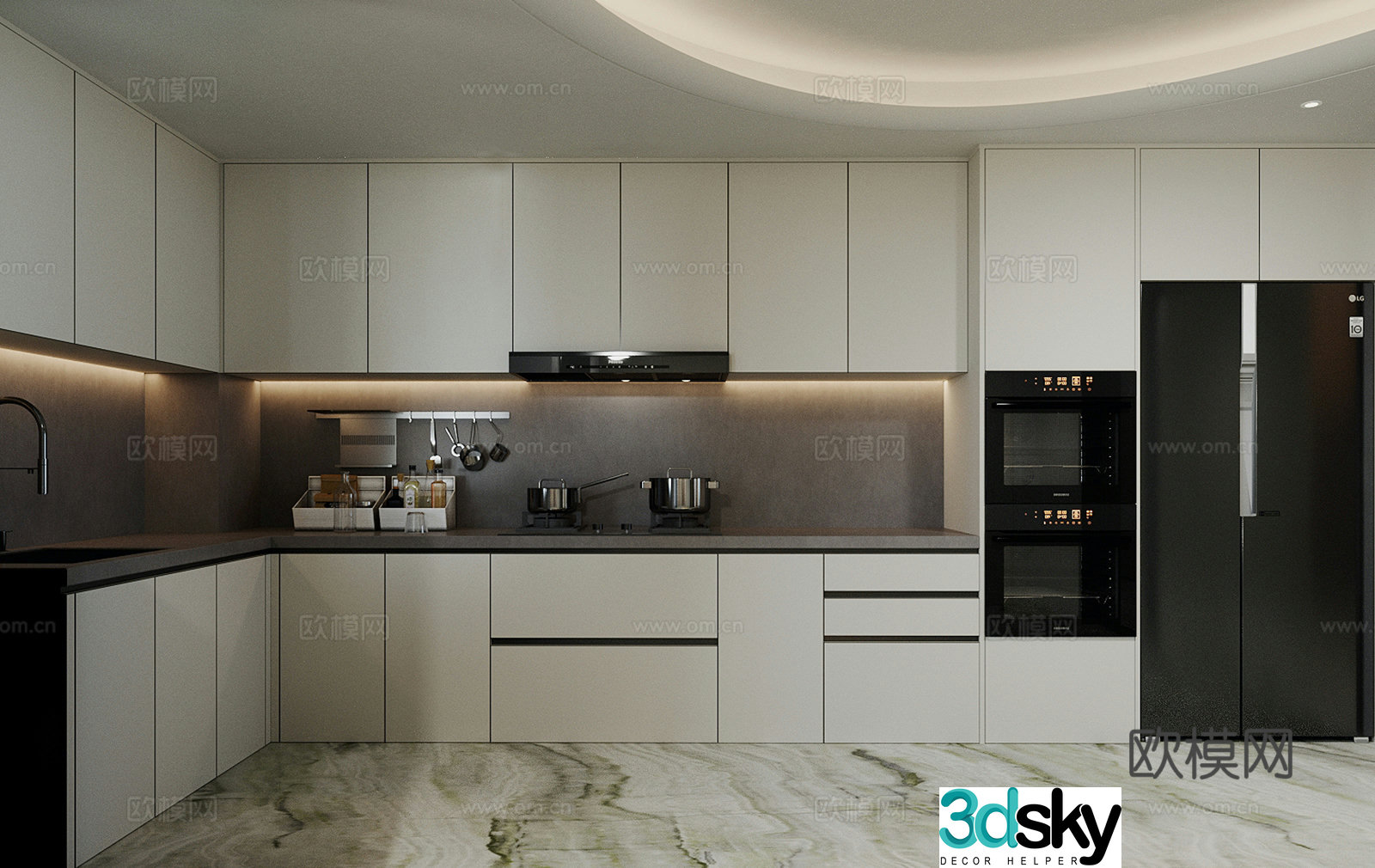 Modern open kitchen Semi-open kitchen Kitchen supplies combination Gas stove gas stove 3D model