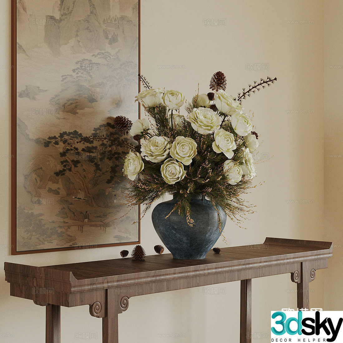 Modern flower art ceramic vase flower art living room vase ornaments Song’s aesthetic flower art 3D model