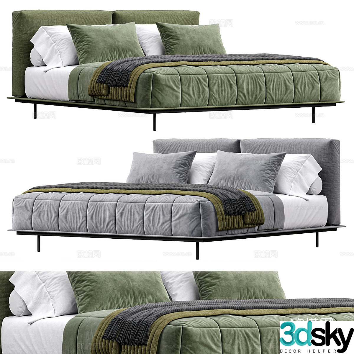Modern Italian fabric double bed 3D model