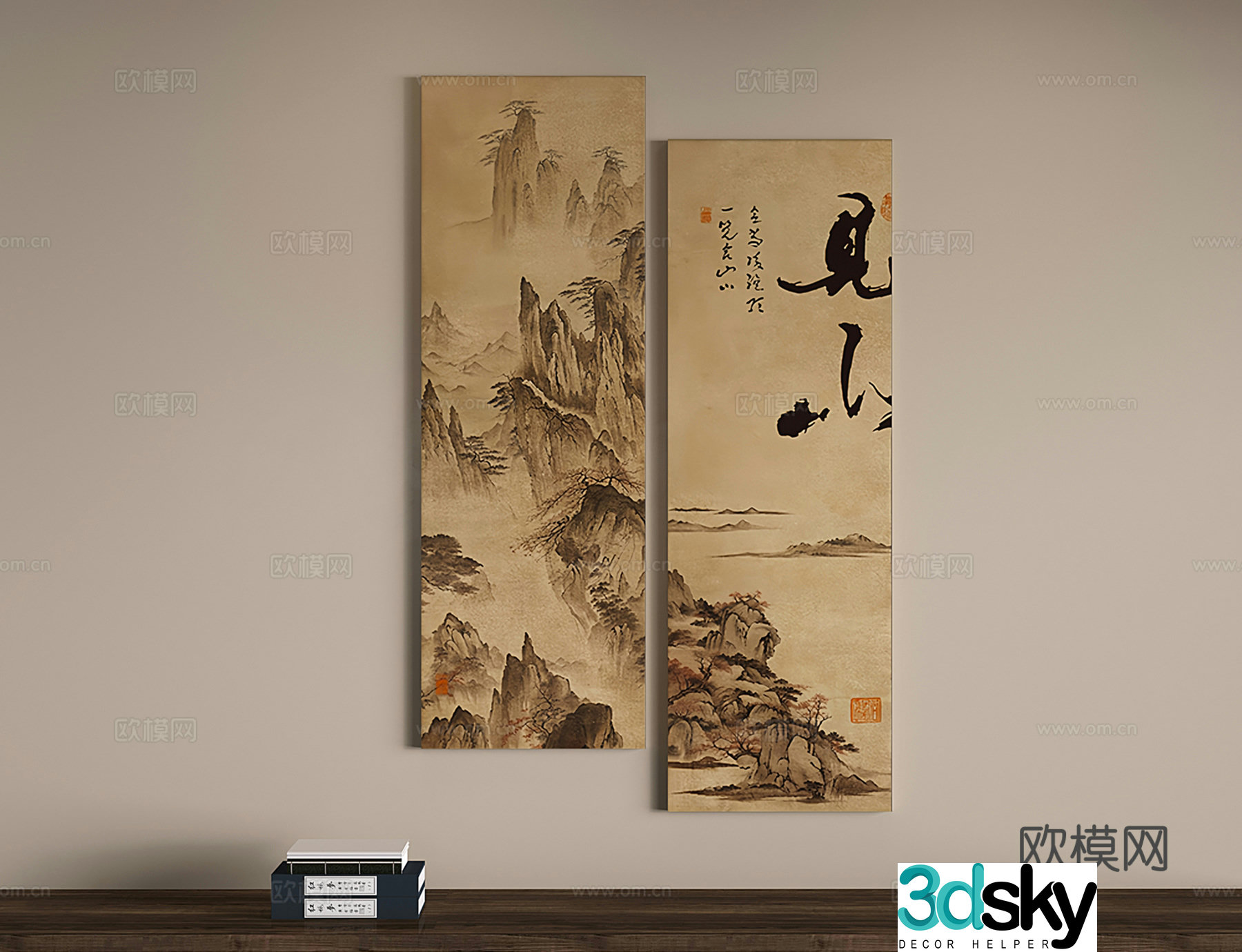 New Chinese style hanging paintings Zen decorative painting Song Dynasty landscape paintings 3D model