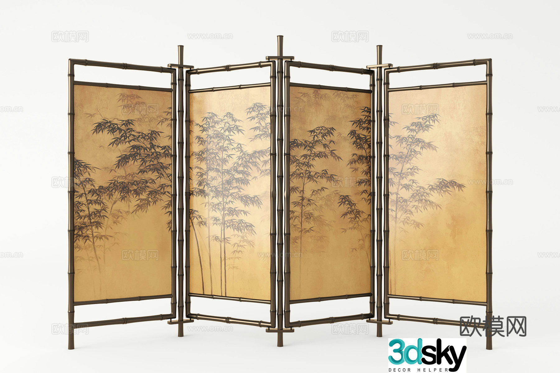 New Chinese-style screen partition Bamboo screen Metal screen Folding screen 3D model