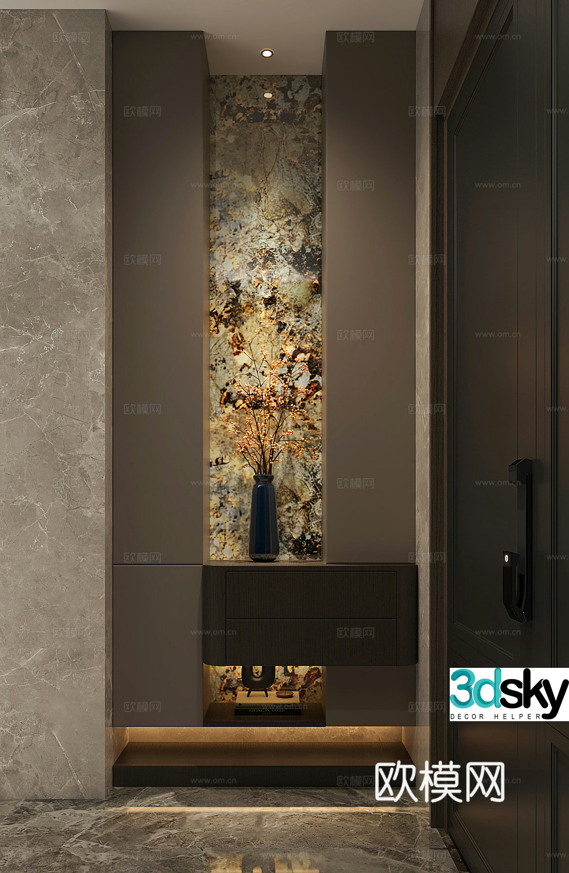 Italian light luxury entrance hall Italian minimalist entrance view Modern brown aisle background Italian 3D model
