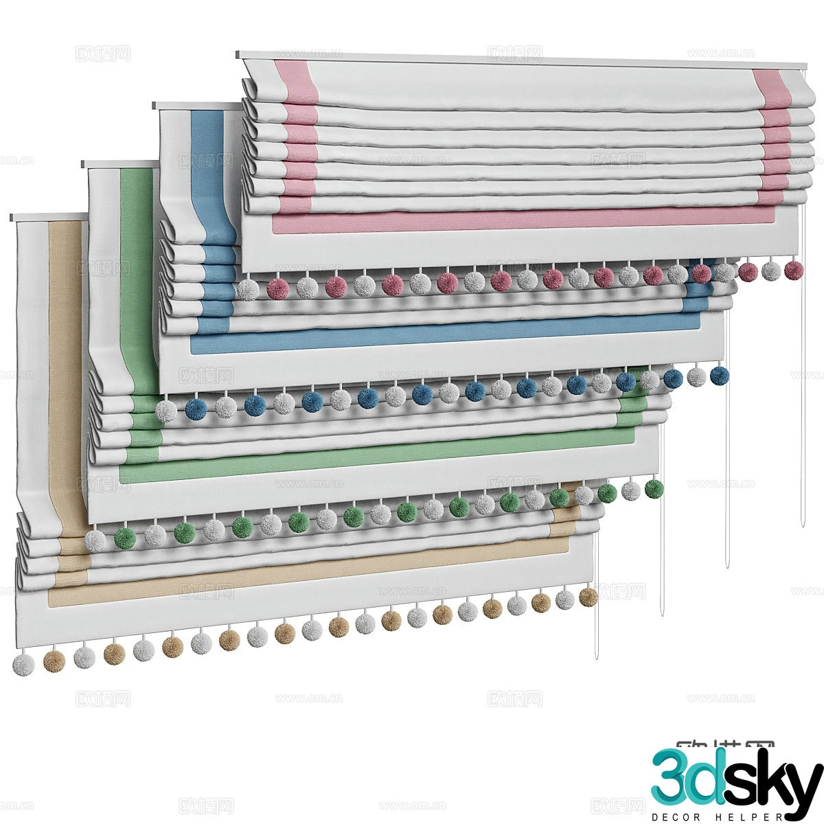 Modern cream style children’s fabric roman curtain 3d model
