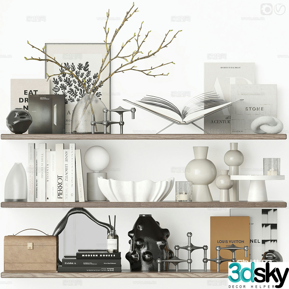 Modern Italian bookcase ornament combination 3D model