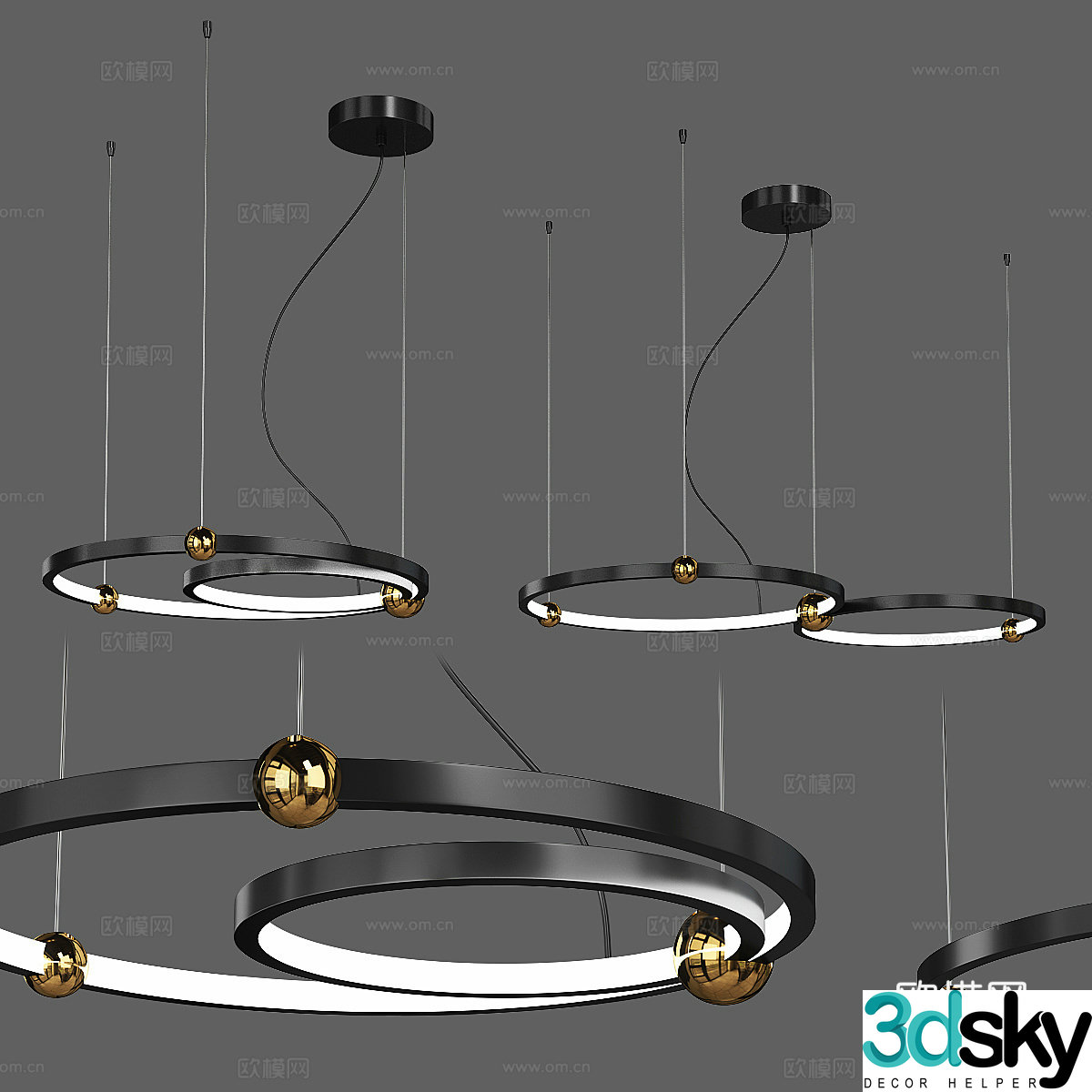 Modern Italian light luxury circle metal chandelier 3D model
