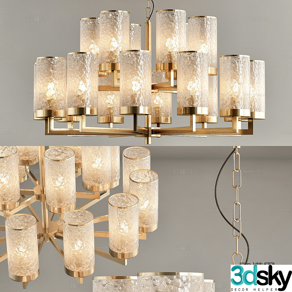 New Chinese style light luxury glass metal decorative chandelier 3D model