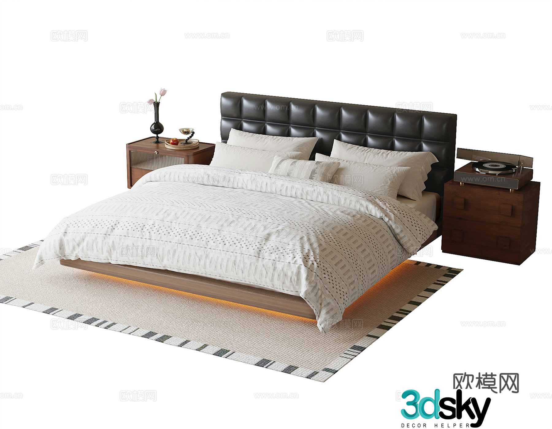 Modern single bed children’s bed nightstand 3d model