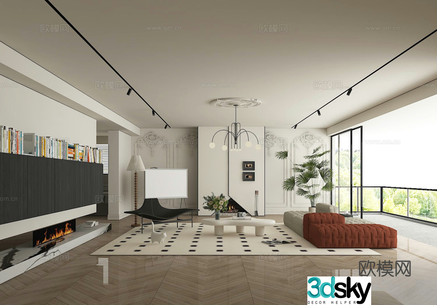 French Creamy Living Room 3D Model