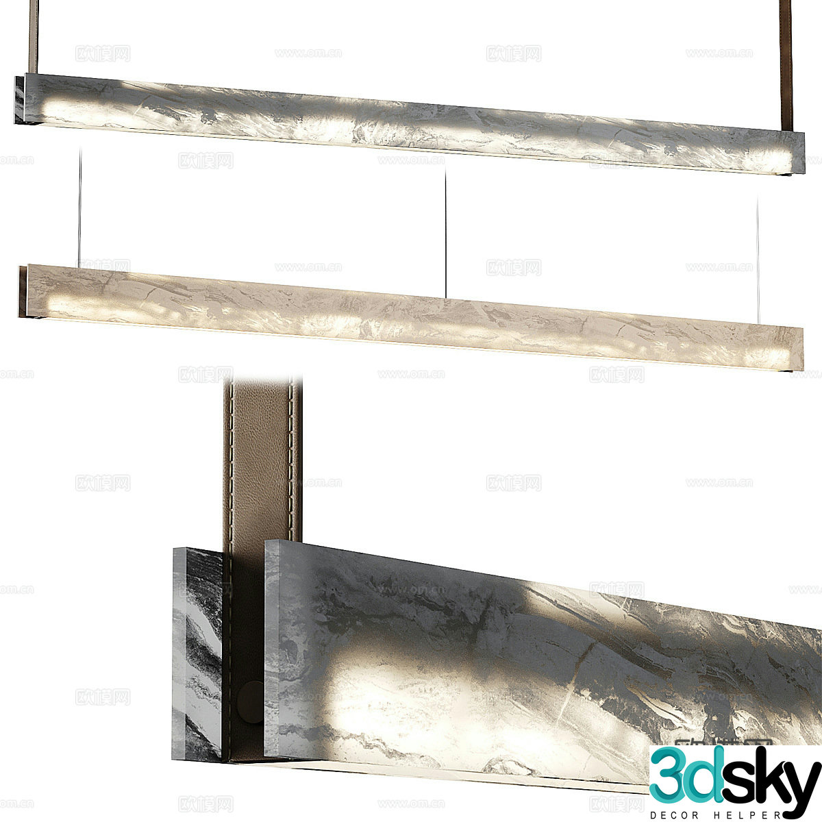 Modern Italian light luxury translucent stone long strip chandelier 3D model