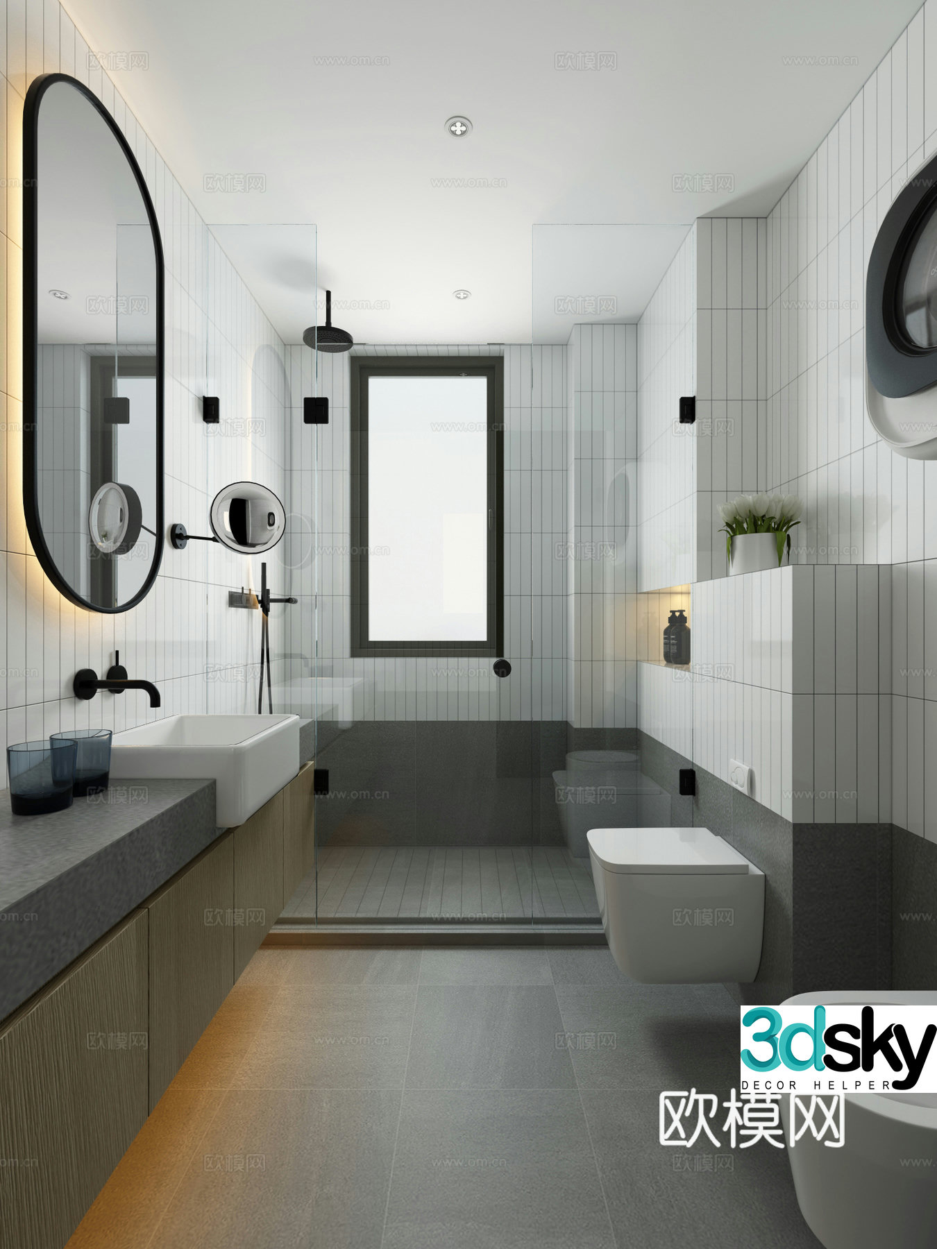 Modern bathroom wall-mounted toilet wall-mounted washing machine mirror shower mop pool 3d model