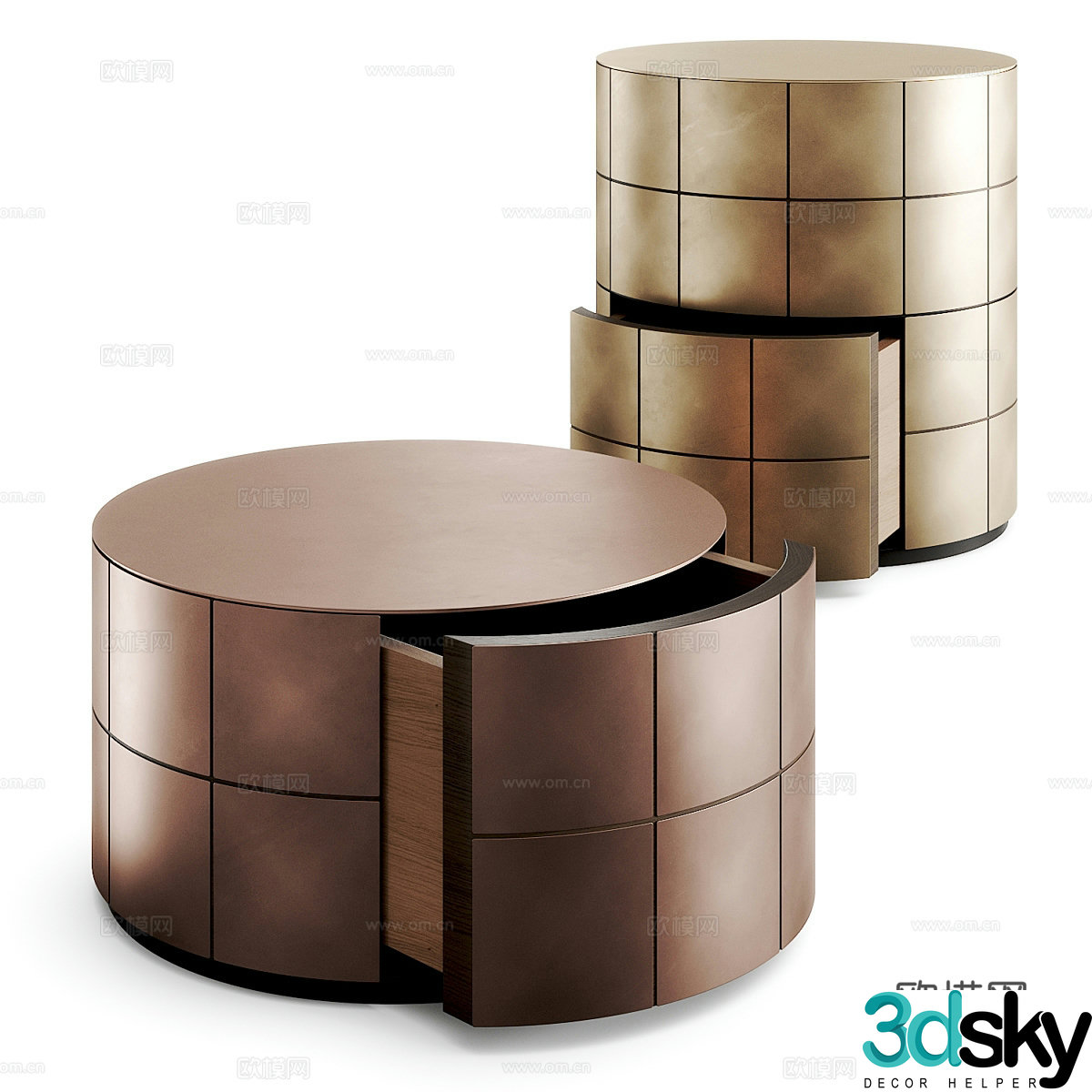 Modern Italian light luxury round bedside table 3D model