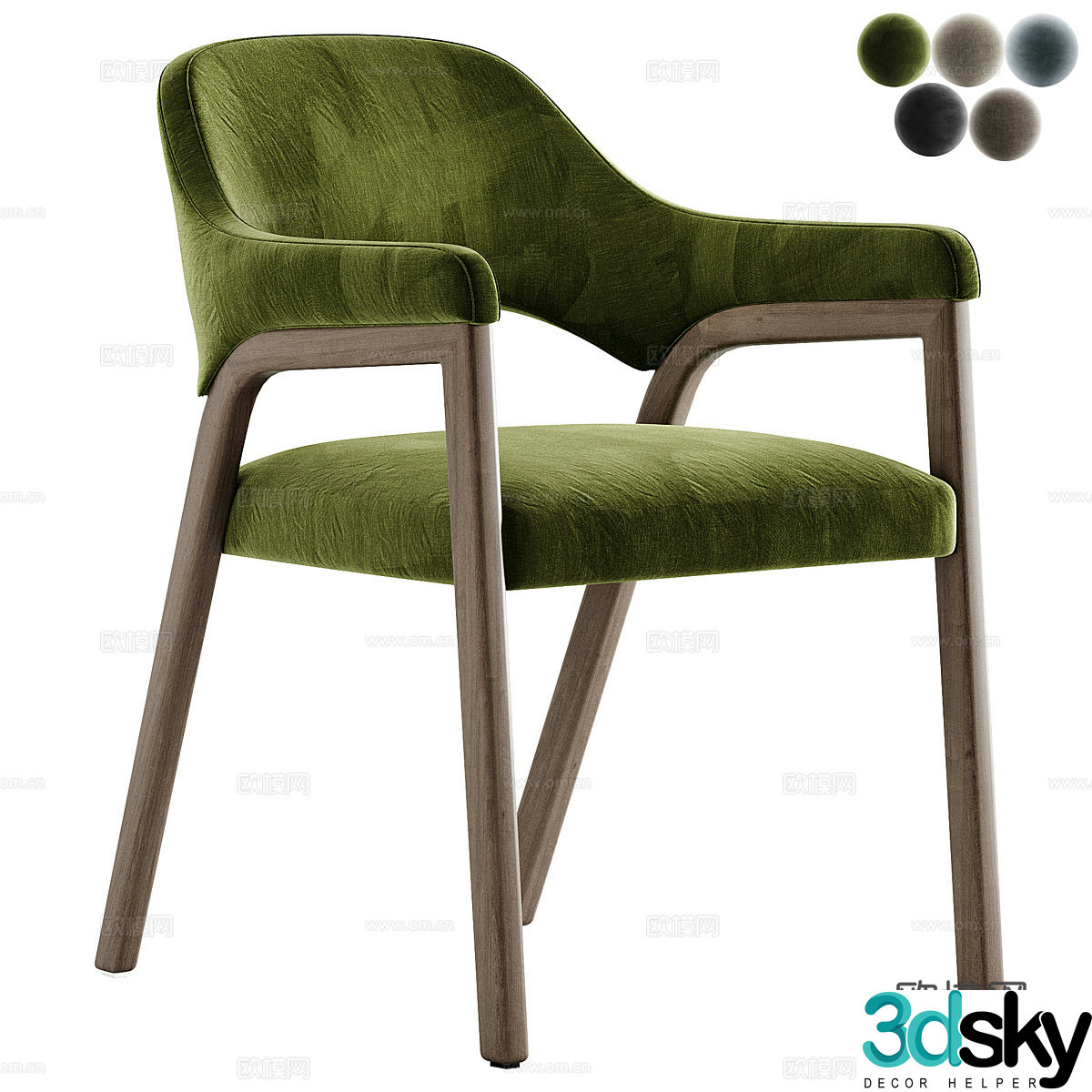 New Chinese style wooden fabric single chair 3D model