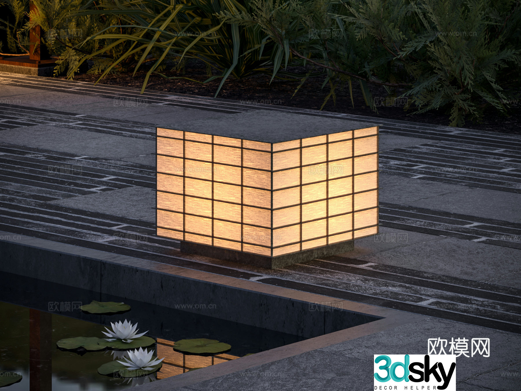 New Chinese style courtyard lights Landscape lights Outdoor lights Lawn lights Garden sketch 3D model