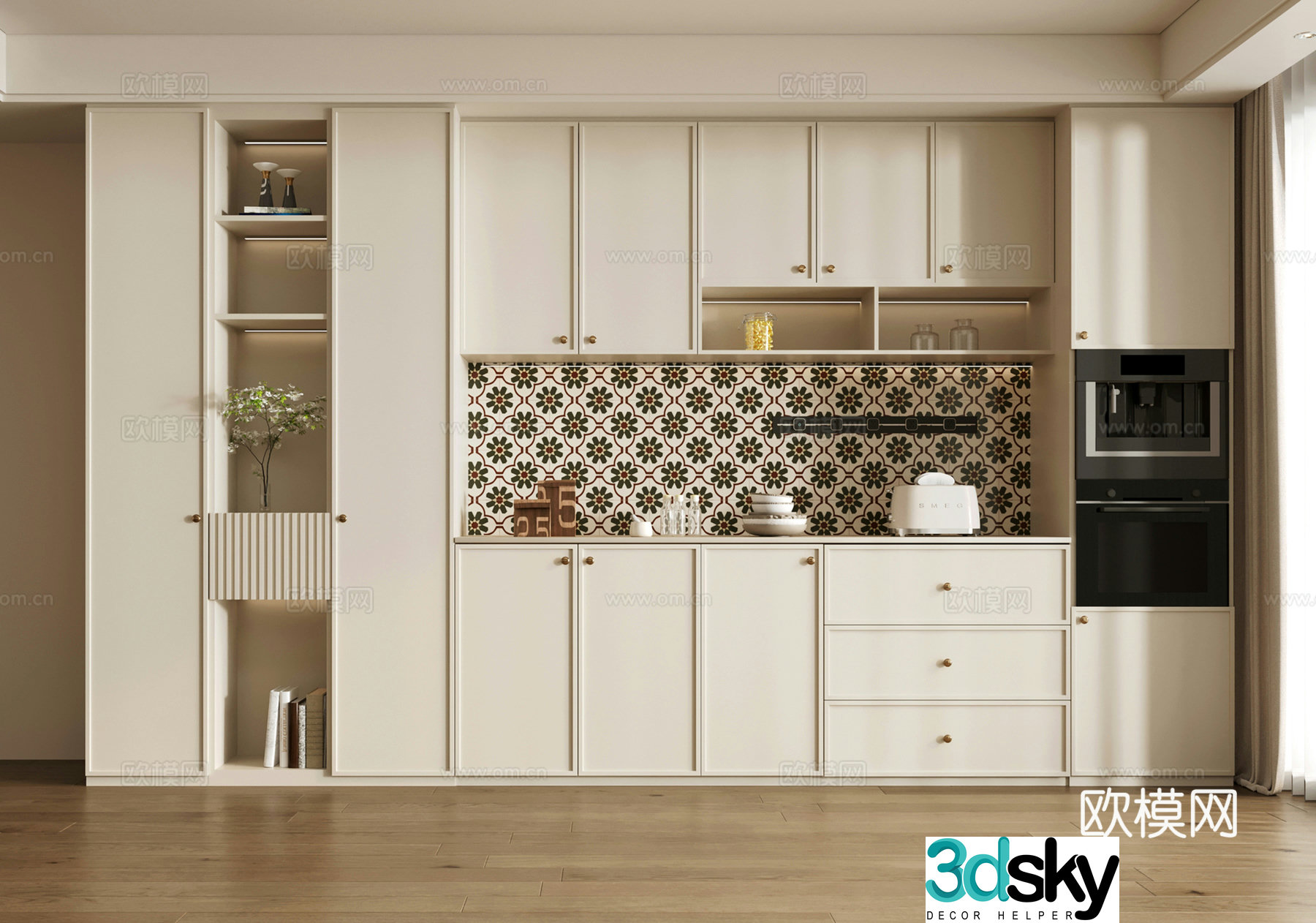 French cream style wine cabinet wine cabinet sideboard decorative wine cabinet jewelry ornament 3D model