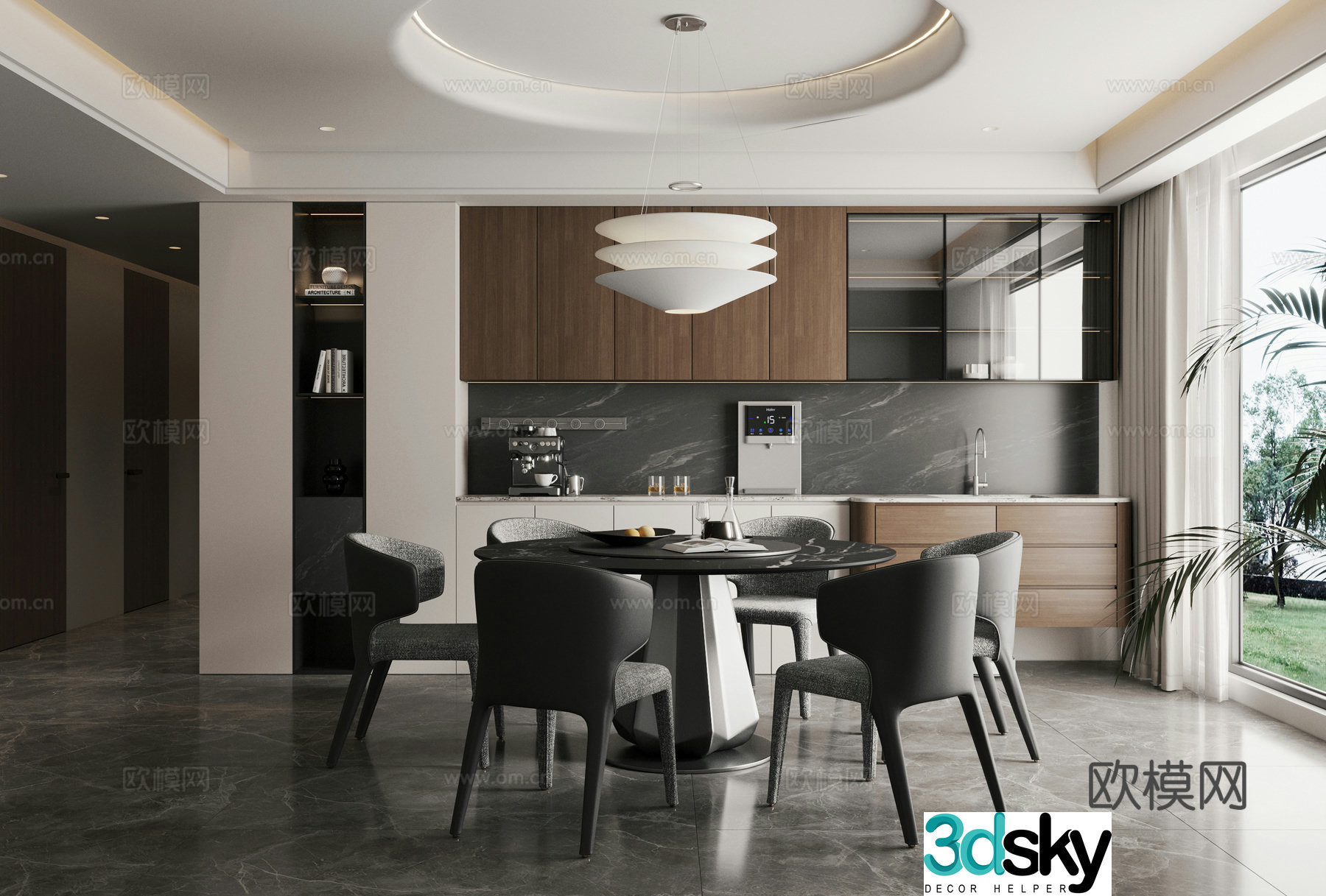 Italian minimalist restaurant Italian round dining table and chairs Modern minimalist restaurant 3D model