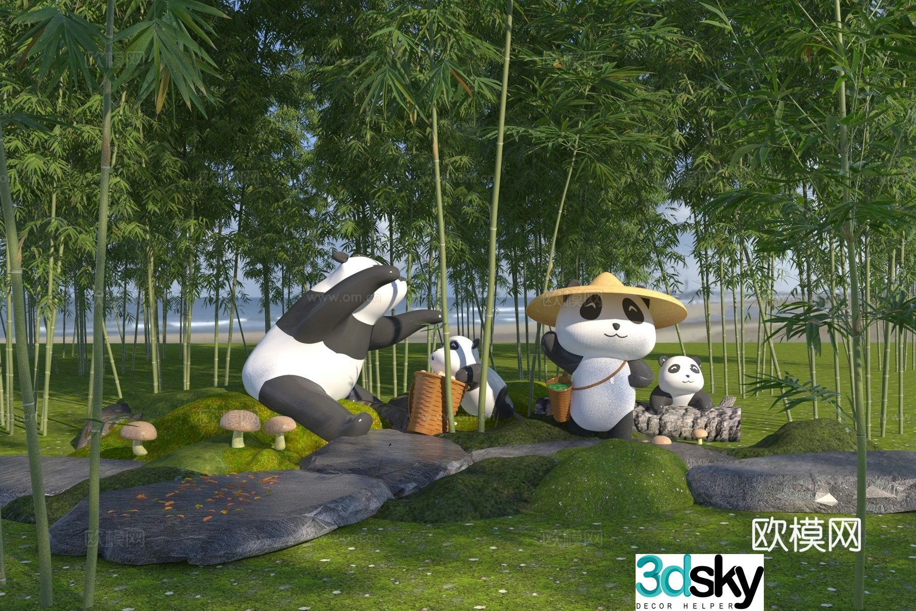 Modern panda cartoon sculpture 3d model