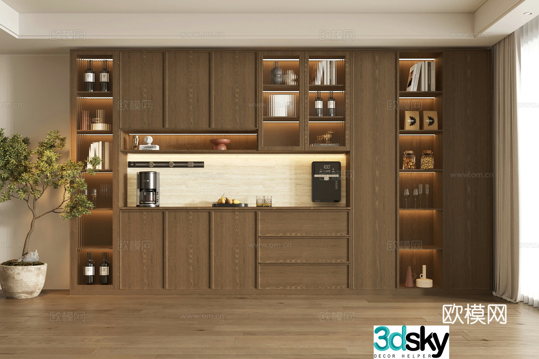 New Chinese wine cabinet side wine cabinet decorative wine cabinet accessories ornaments 3D model