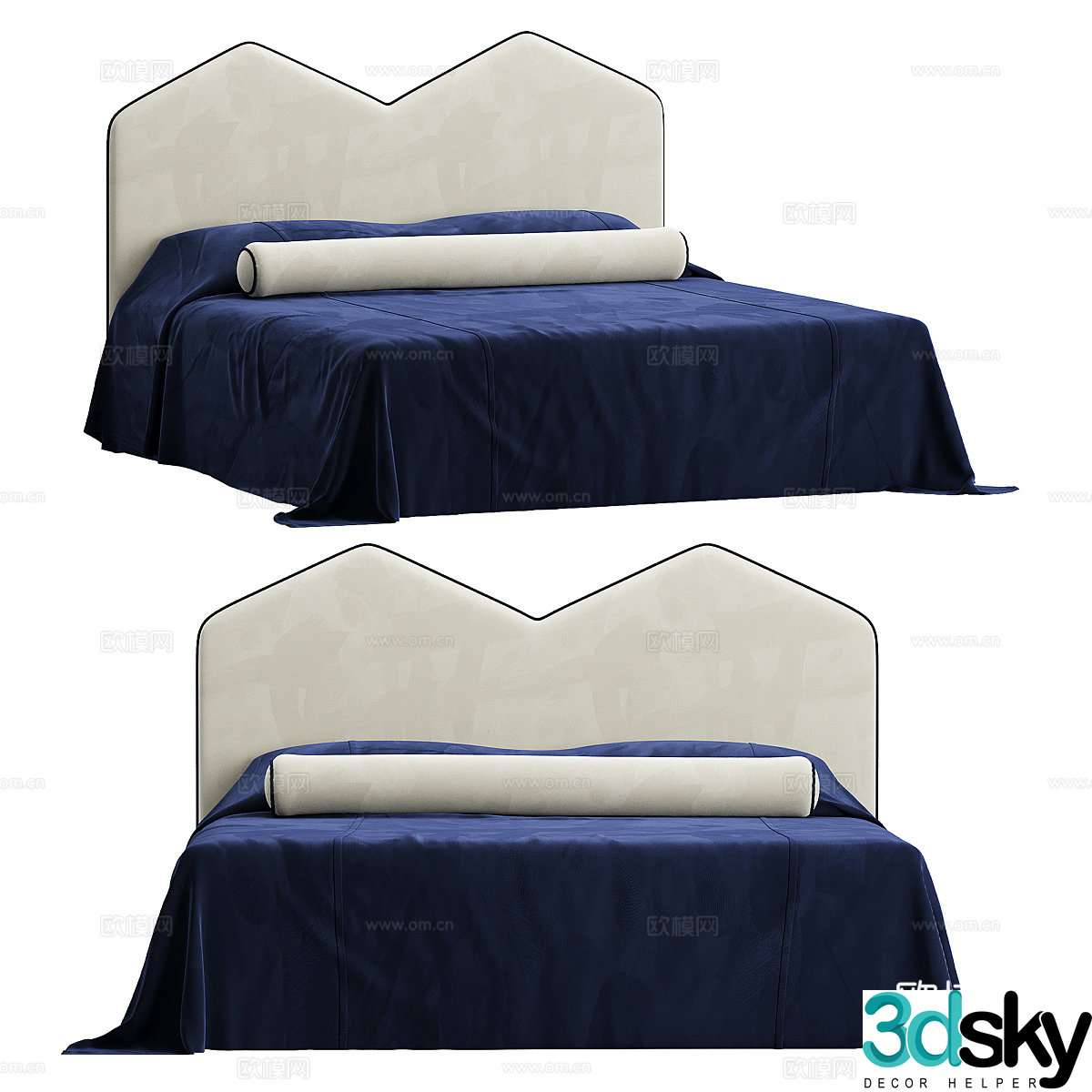 New Chinese style fabric double bed 3D model