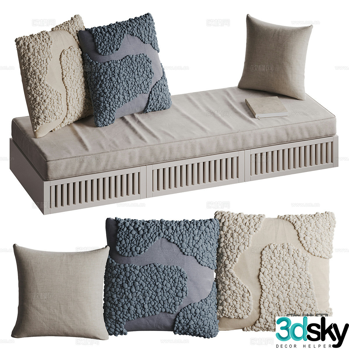 Modern cream style fabric bay window cushion pillow sofa cushion 3D model