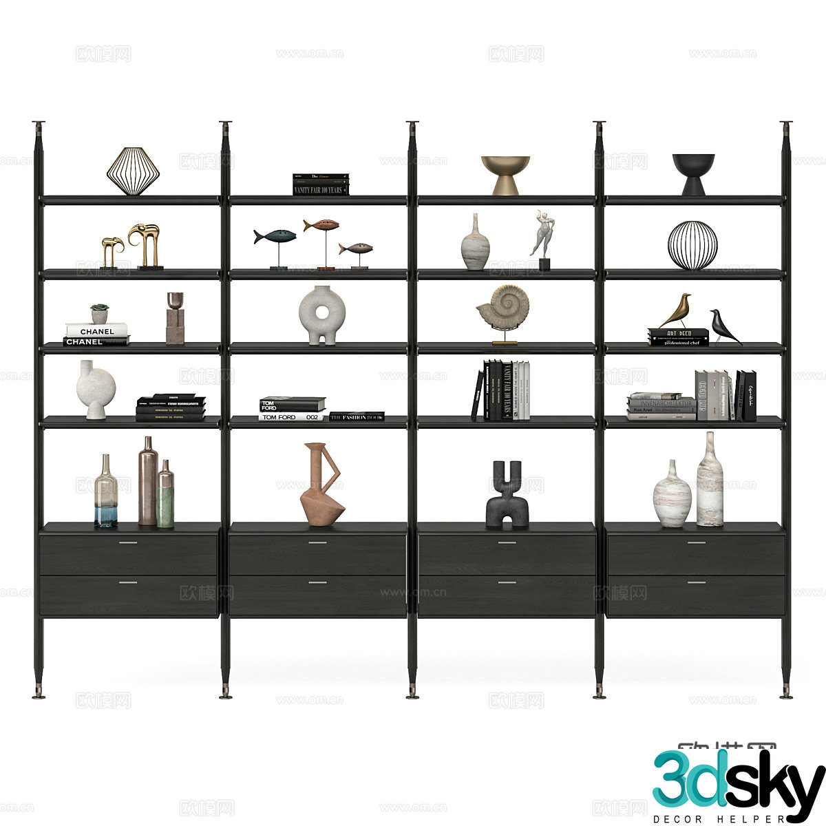 Modern Italian light luxury decorative shelf bookshelf display shelf 3D model