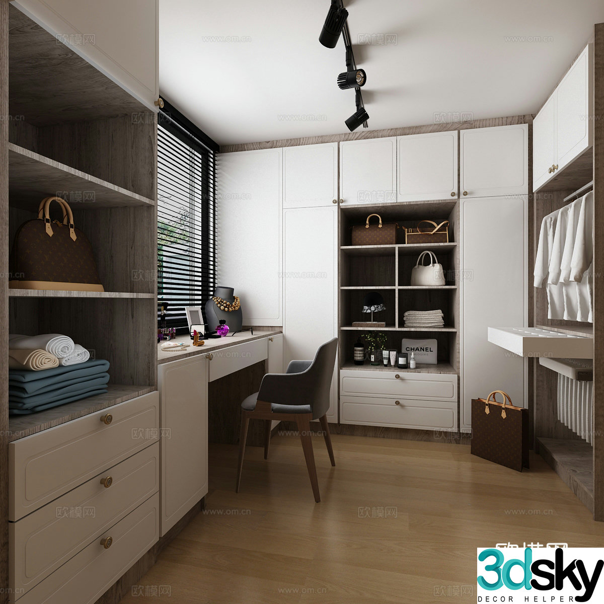 Modern cloakroom Wardrobe Dressing table Chair Cabinet door 3d model