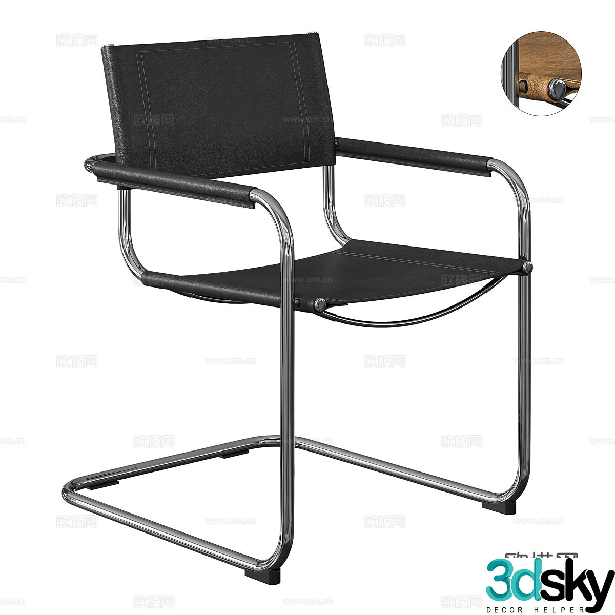 Modern Italian minimalist stainless steel leather single chair 3d model