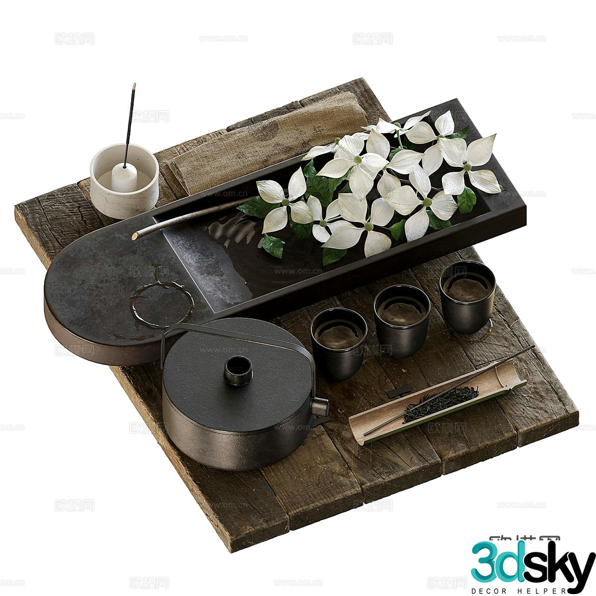 Wasabi style tea set ornaments Decorative ornaments Floral ornaments Tea cup Teapot 3D model