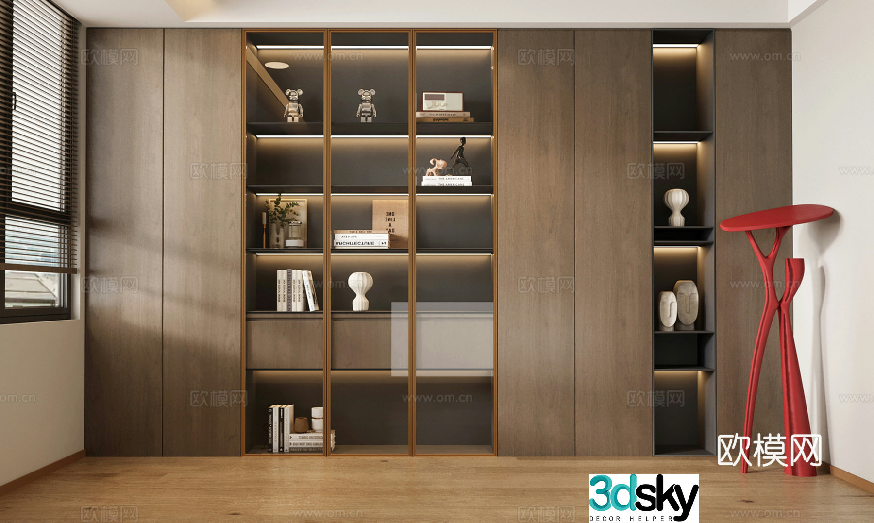 Modern Italian bookcase wall-wide bookcase study bookcase office bookcase 3D model