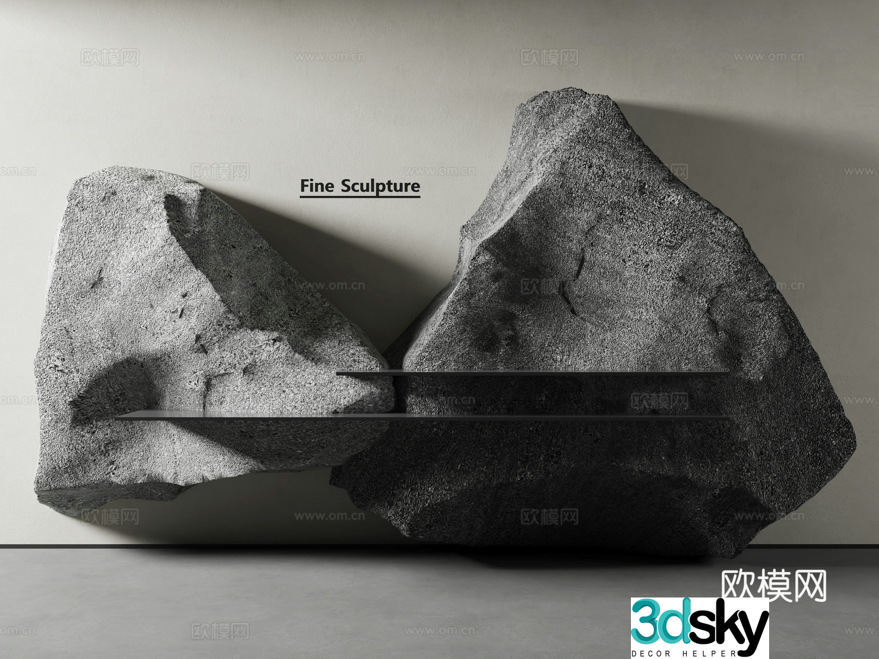 Modern stone sculpture art installation 3d model