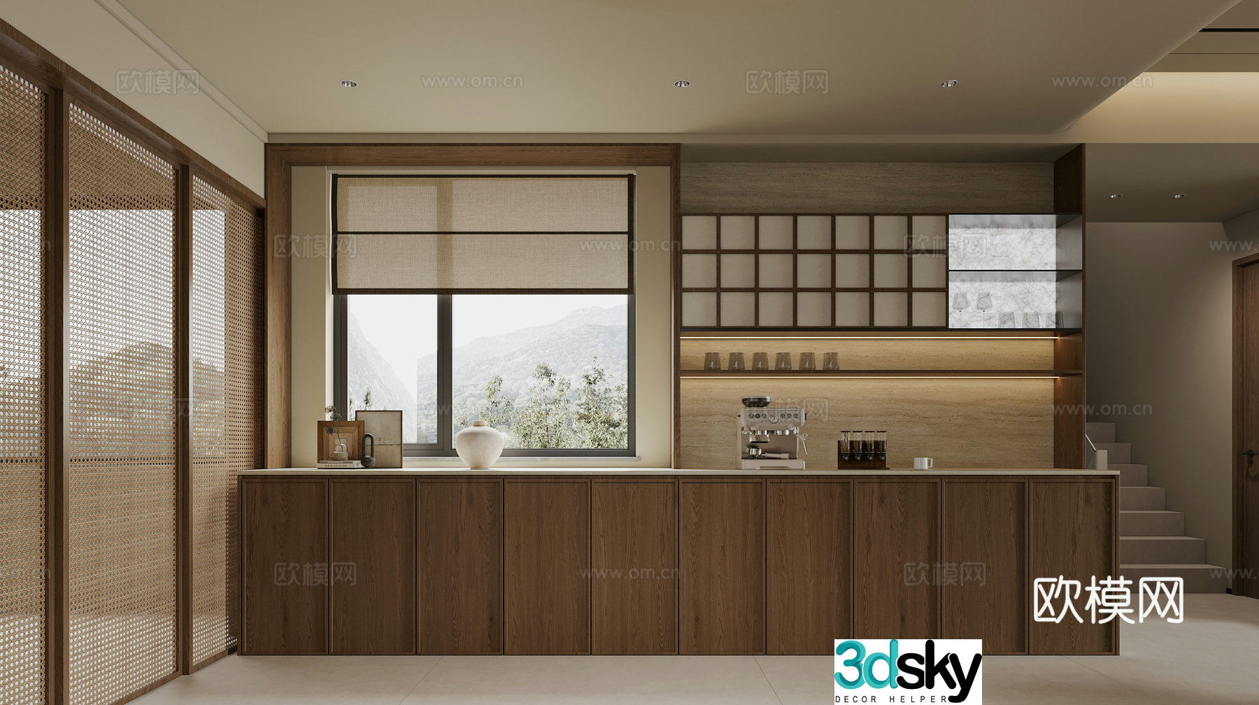 Middle Ages New Chinese Wine Cabinet Side Cabinet 3D Model
