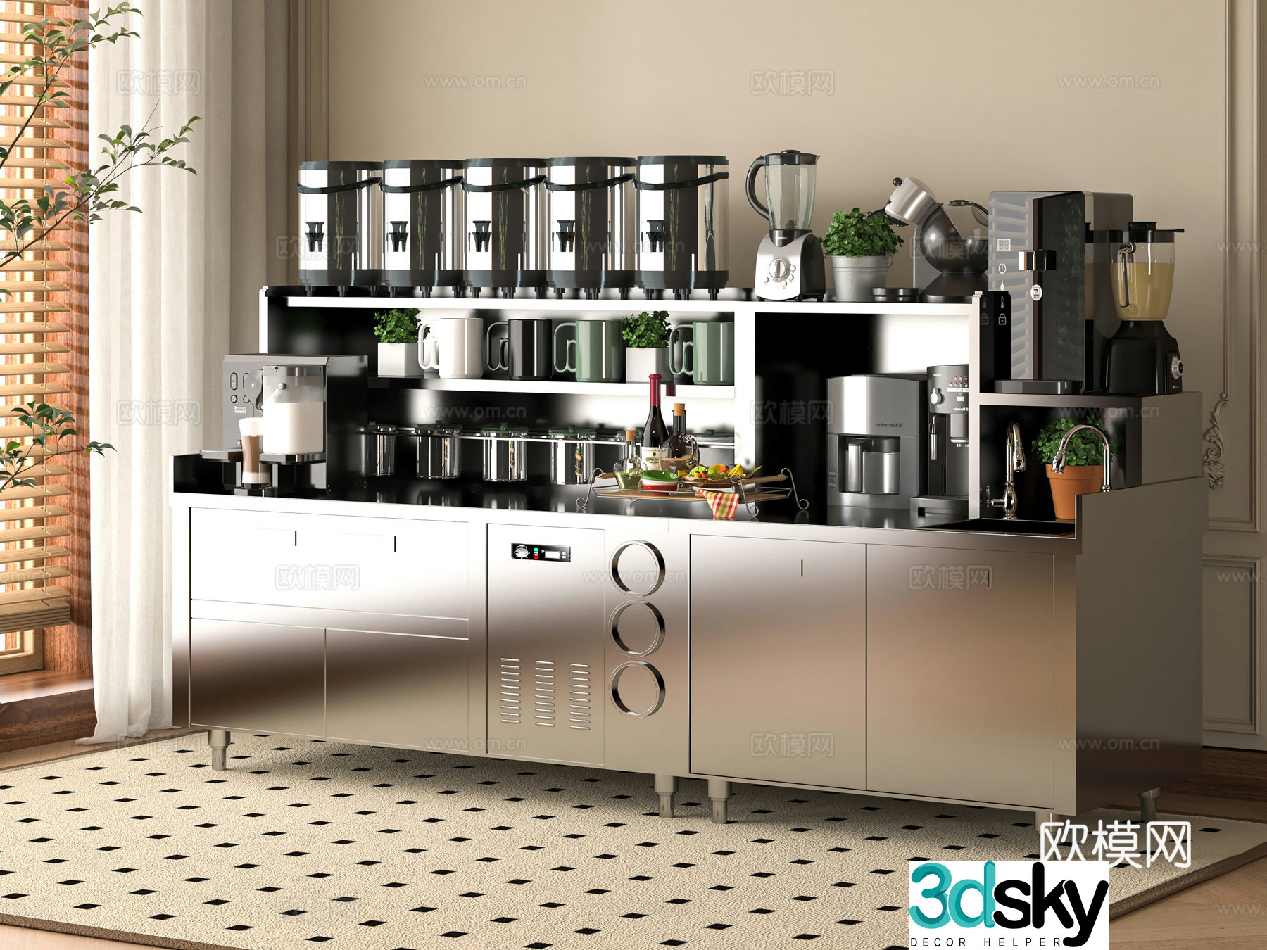 Modern milk tea shop operating table 3D model