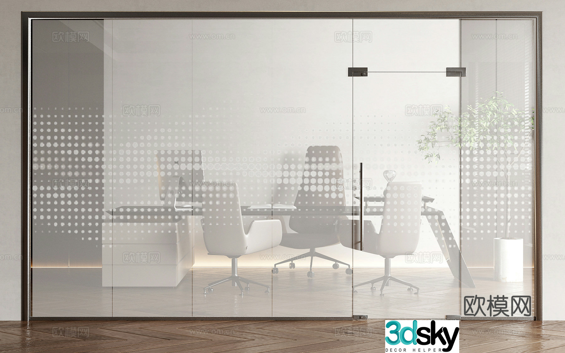 Modern office glass door 3d model
