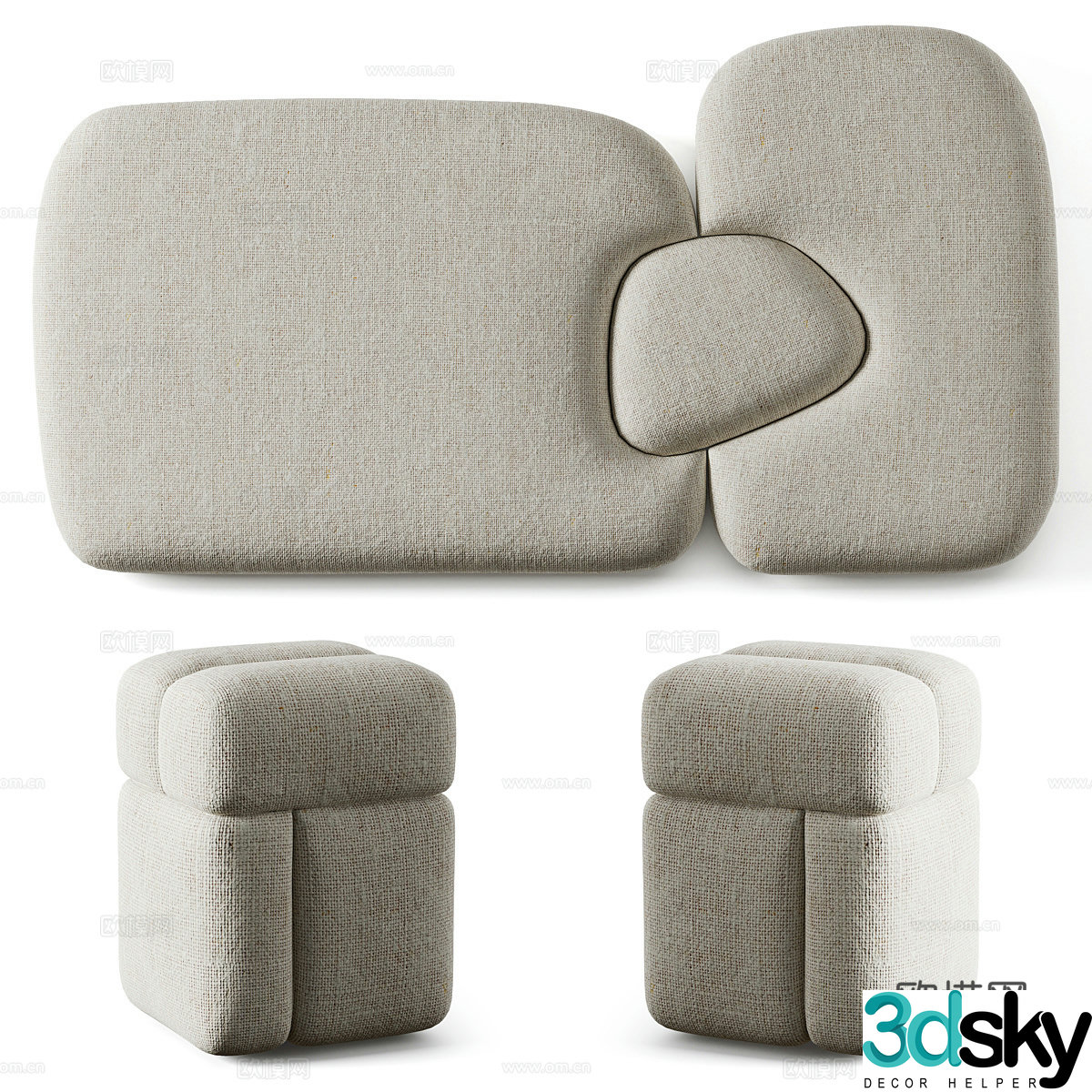 Modern sofa stool fabric stool 3d model