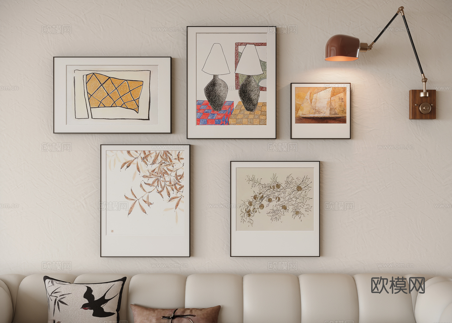 Cream style combination hanging painting 3d model