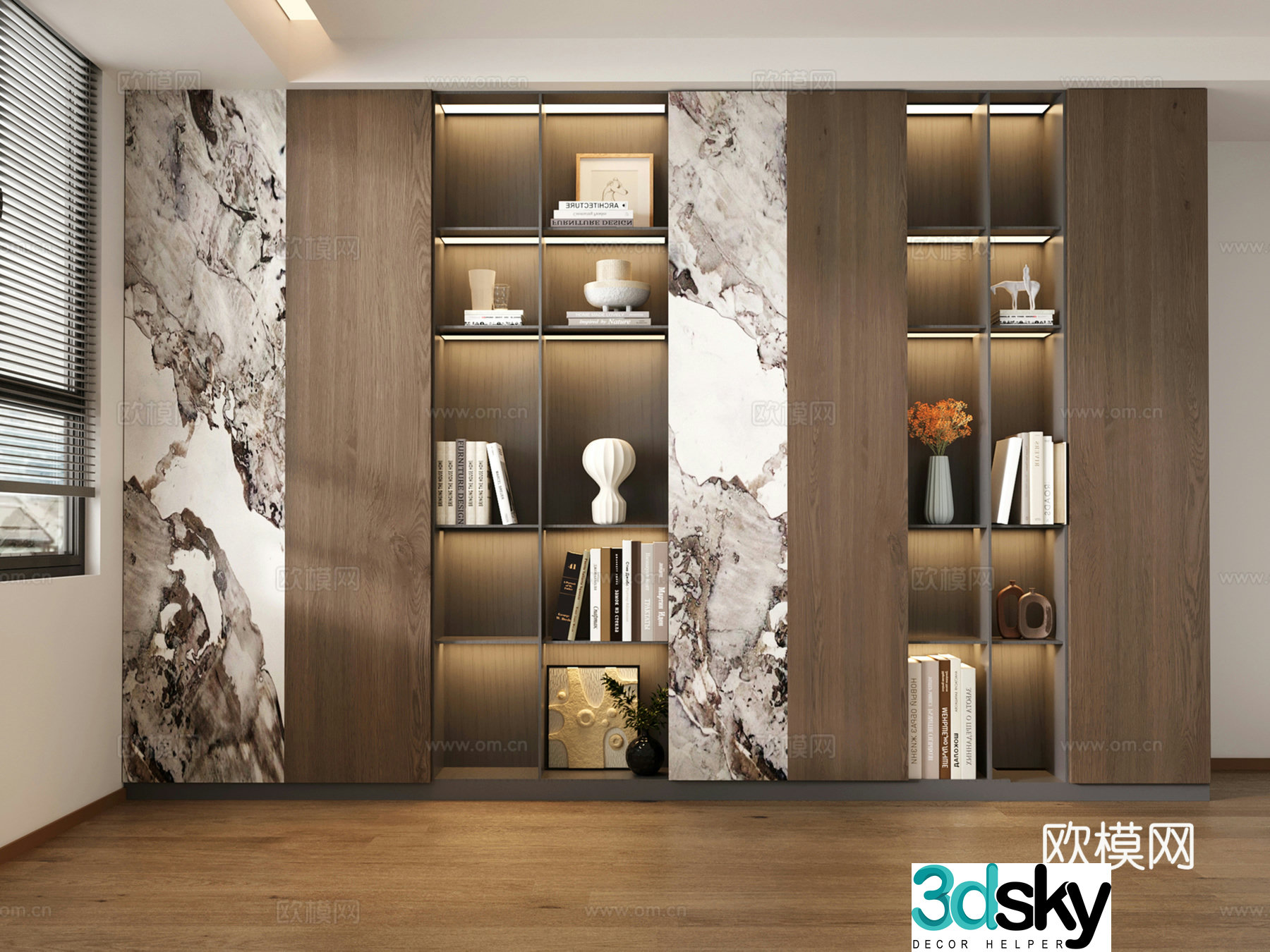 Italian bookcase wall-wide bookcase study bookcase office bookcase 3D model