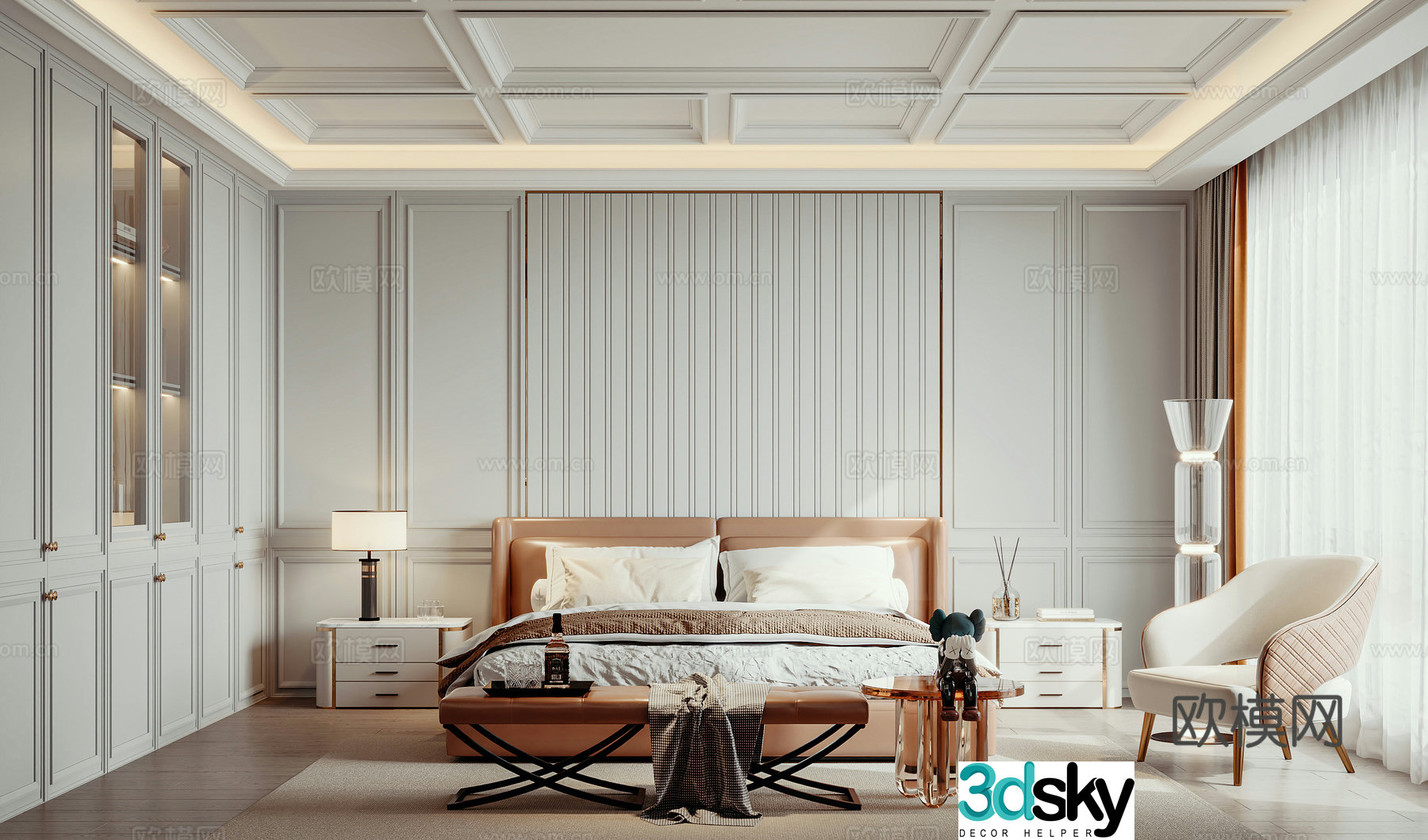 Simplified European home bedroom 3D model
