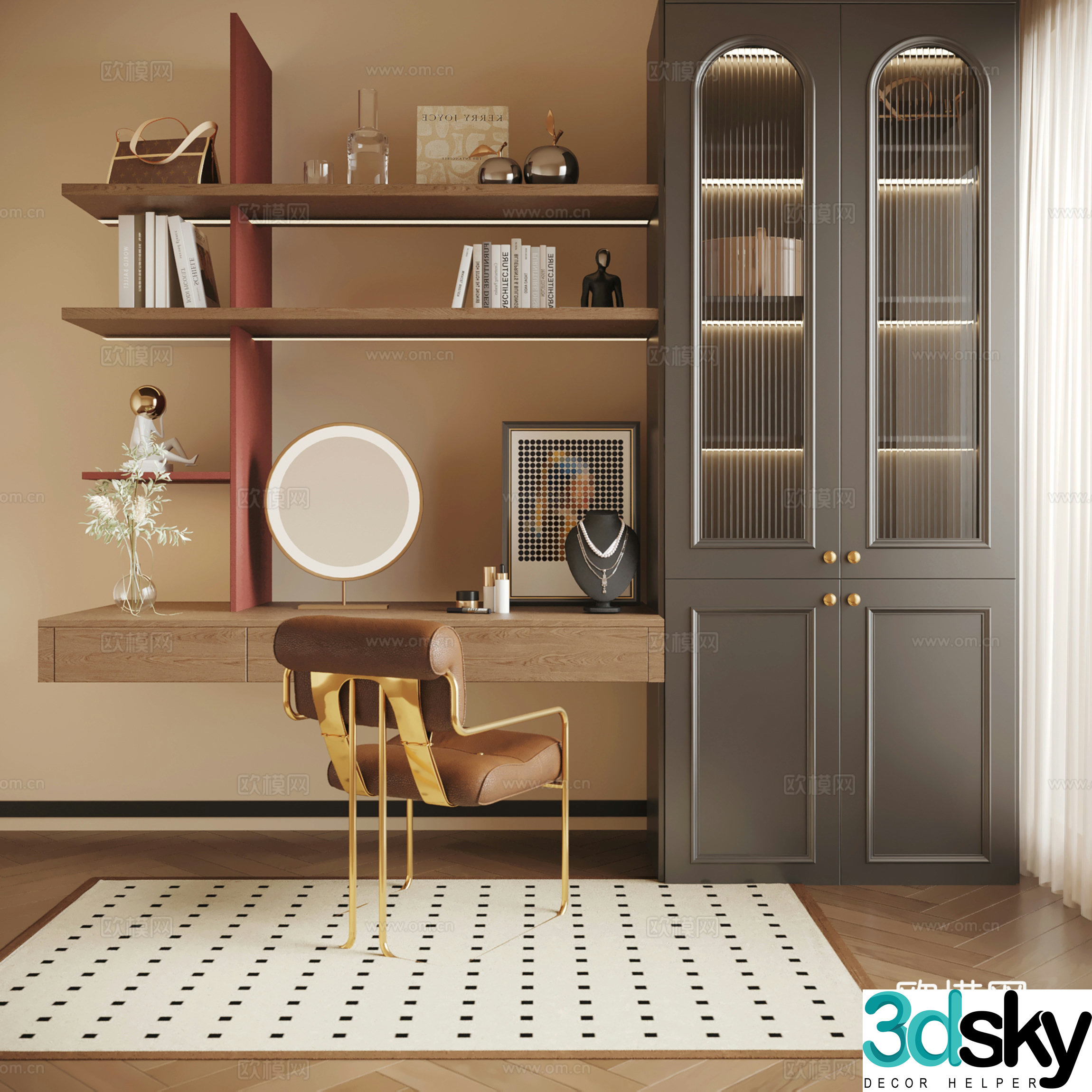 French American bookcase standalone adult open 3d model