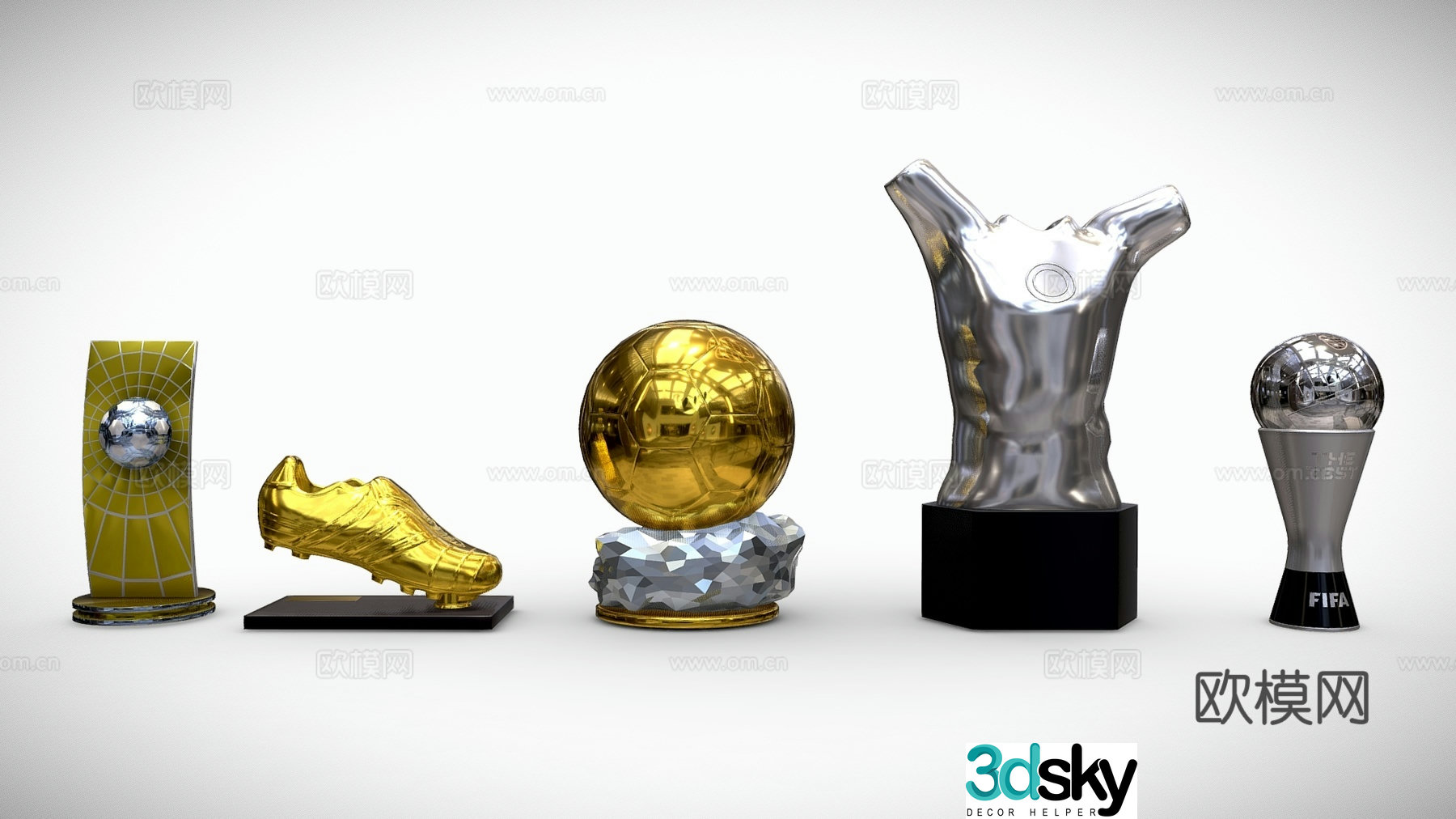 Modern trophy medals trophy medals soccer cup trophy combination 3d model