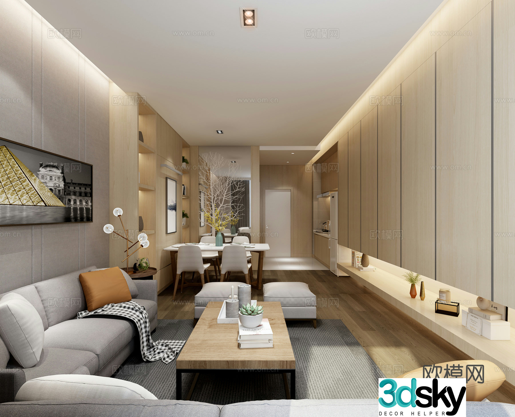 Modern style model room sofa dining table 3d model