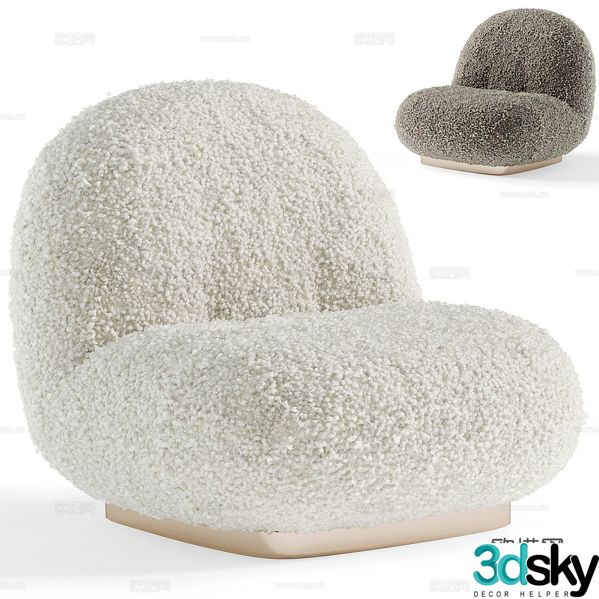 Modern cream style fabric sofa chair 3d model