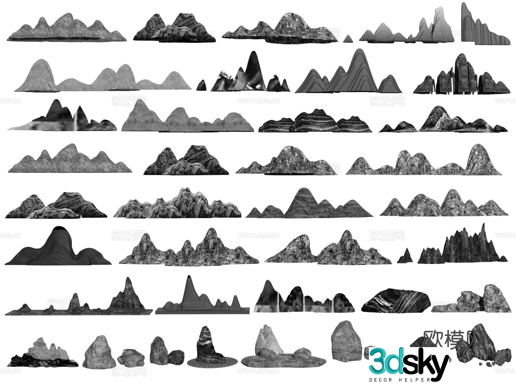 New Chinese rockery stones snow wave stones stones mountain-shaped stones black mountain stones Jingshi rockery flake stones 3D model