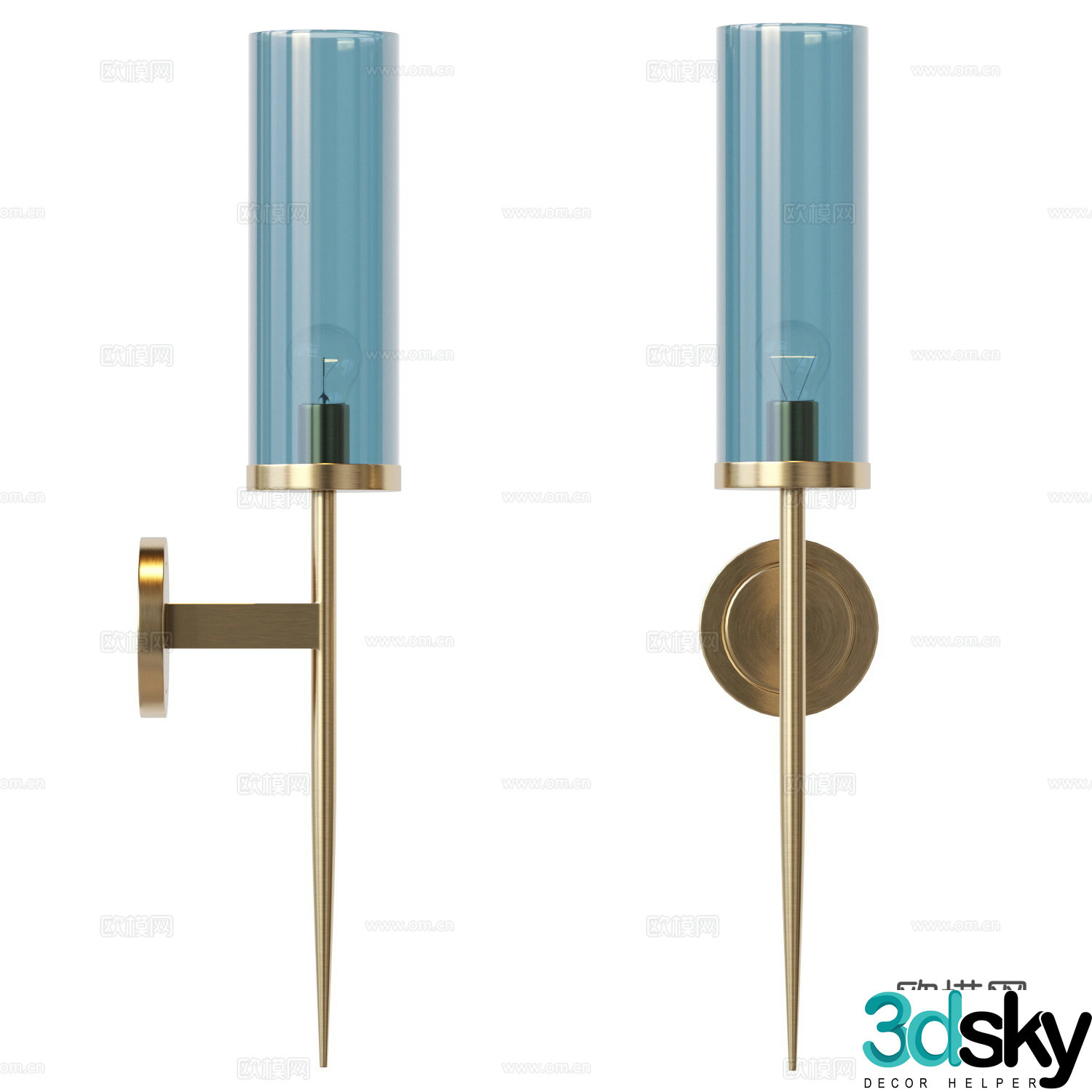 Modern Italian light luxury metal glass wall lamp 3D model